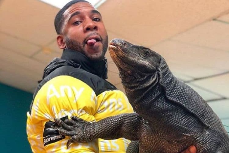 Video yang menunjukkan pria menggendong hewan mirip komodo yang viral (Kompas.com)