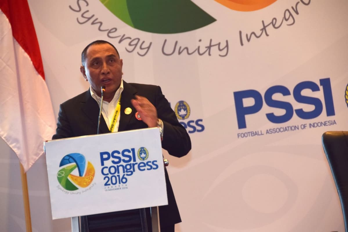 Edy Rahmayadi resmi mundur dari jabatannya dari Ketua Umum PSSI (Tirto.id/Andrey Gromico)