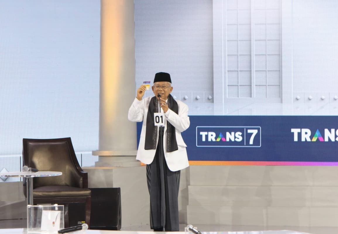 Cawapres Ma'ruf Amin saat mengemukakan visi-misi di acara Debat Cawapres. (Vibizmedia)