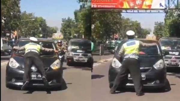 Polisi terseret mobil di Bandung. (Instagram)