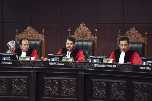 Suasana sidang perselisihan Pilpres di MK. (Antara Foto/Hafidz Mubarak A)