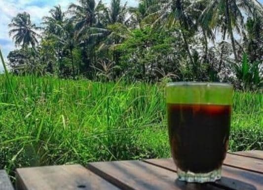 Ngopi dengan pemandangan pinggir sawah ala Warkop Klotok Pakem. (Tribunnews)