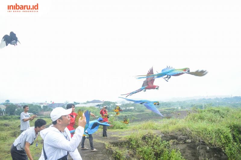 Komunitas LPFS (Lovebird Parkit Free Flight Semarang) sedang berlatih menerbangkan burung peliharaan mereka. (Inibaru.id/Kharisma Ghana Tawakal)