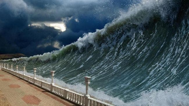 Ilustrasi bencana tsunami. (iStockphoto/ig0rzh via CNN)