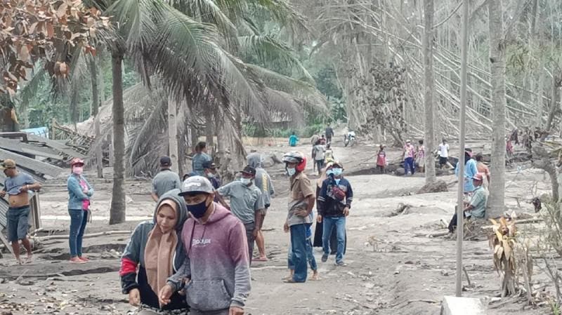 Lokasi bencana erupsi Semeru jadi tempat selfie. (Detik/M Rofiq)