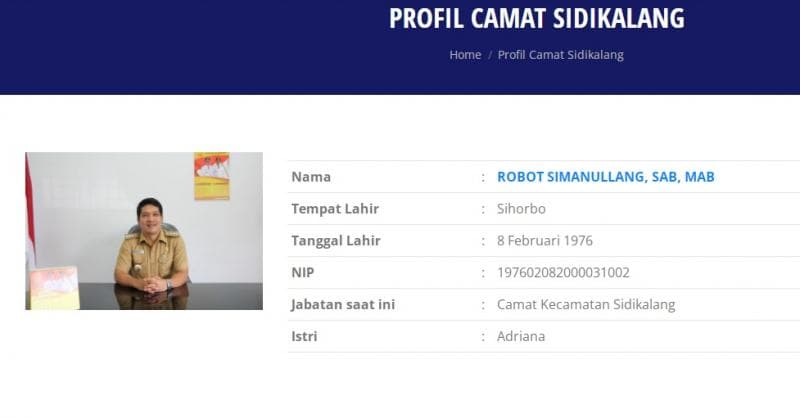 Camat Sidikalang adalah Robot Simanullang. (portal.dairikab.go.id)