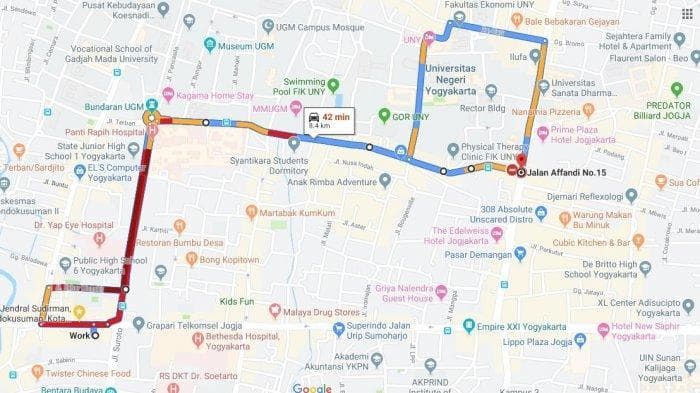 Warna jalan di Google Maps berbeda-beda. (jogja.tribunnews.com)