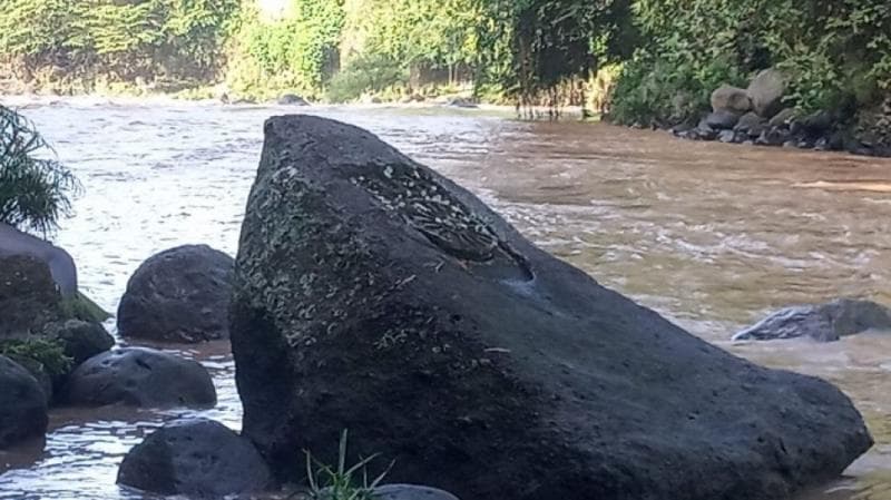 Batu telapak Buddha di tepi Sungai Elo/Kali Elo. (Suara/Anggo Haksoro Ardi)