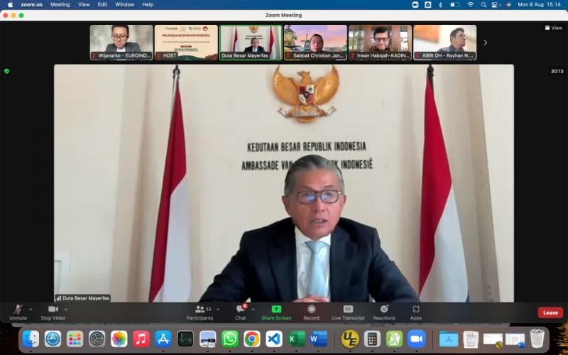 Sambutan Duta Besar Mayerfas pada seremoni Pelepasan Produk Ekspor Kopi Indonesia Senin, 8 Agustus 2022. (PT Euroindo Commodity Unggul)