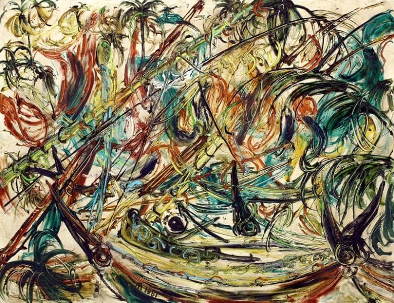 Salah satu lukisan abstrak karya Affandi berjudul "Perahu-perahu Madura". (Lelang Lukisan Maestro)<br>