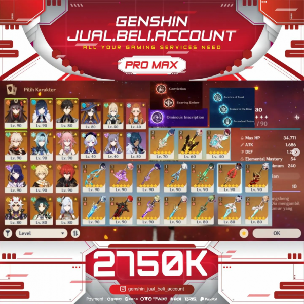 Akun game Genshin Impact dijual di media sosial. (Instagram/Genshin_jual_beli_account)