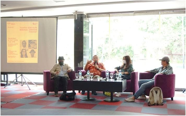Koalisi Seni menggelar diskusi bertajuk “Karya Seni Rupa Sebagai Jaminan Fidusia” di Hotel Grandkemang, Jakarta, Kamis, (27/10/2022) sebagai bagian acara Indonesian Contemporary Art and Design (ICAD) ke-12. (Koalisi Seni)