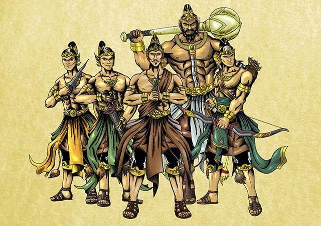 Ilustrasi Pandawa Lima, Werkudara menjadi yang sosok yang paling kuat dan terbesar di antara keempat saudaranya dengan menggenggam gada sakti rujakpala. (Pinterest/Haryram Suppiah)