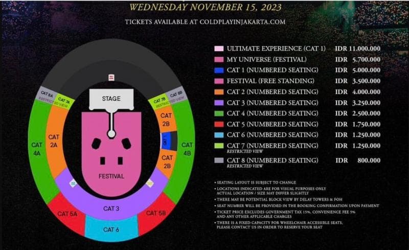Daftar harga tiket konser Coldplay di Indonesia. (PK Entertainment)
