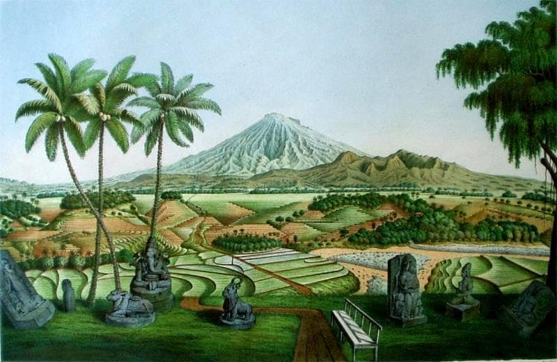 Gambaran Junghuhn atas Gunung Sumbing di Jawa Tengah. (Geoethno-Arnoldische Buchhandlung - Java-Album)