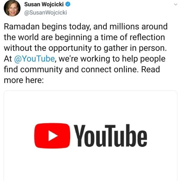 Tangkapan layar cuitan dari CEO Youtube Global, Susan Wojcicki. (instagram/baimwong)